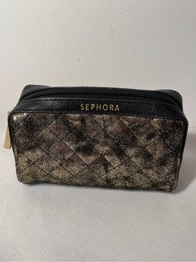 Sephora Metallic Quilted Cosmetic Case - Black & Gold
